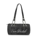 Long Barrel Black Denim Rhinestone