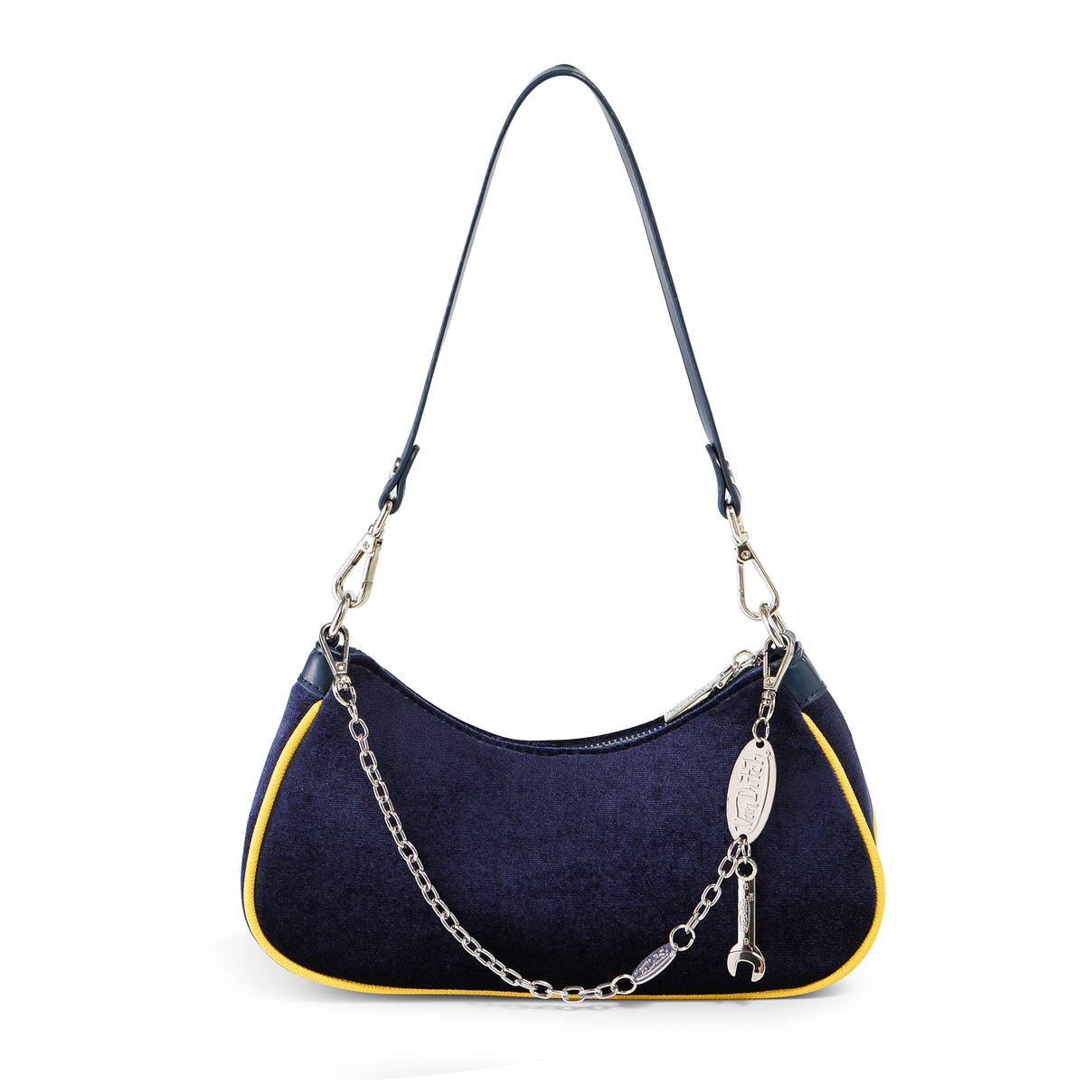 Von Dutch Blue & Yellow Rhinestone Velvet Shoulder Bag