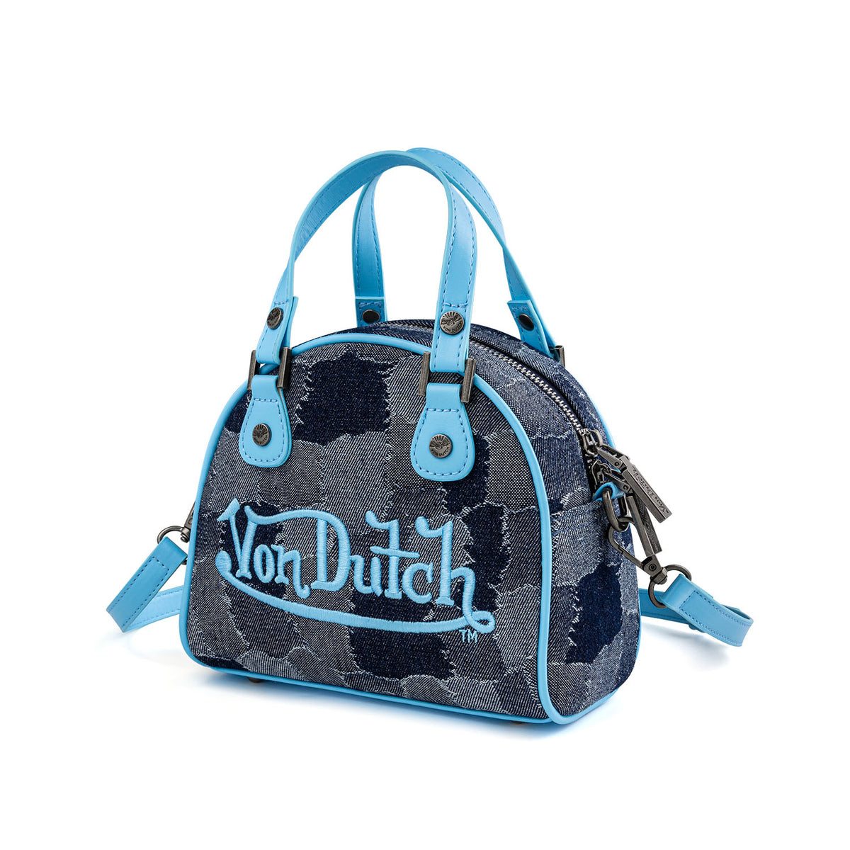Blue Patch Denim Bowling Bag — Dark Wash
