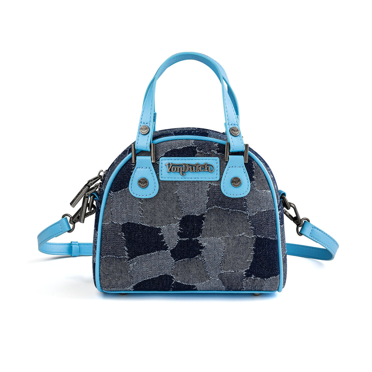 Blue Patch Denim Bowling Bag — Dark Wash