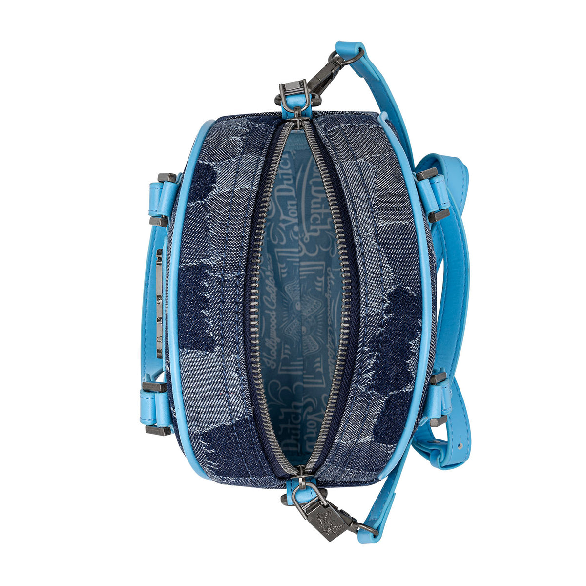Blue Patch Denim Bowling Bag — Dark Wash