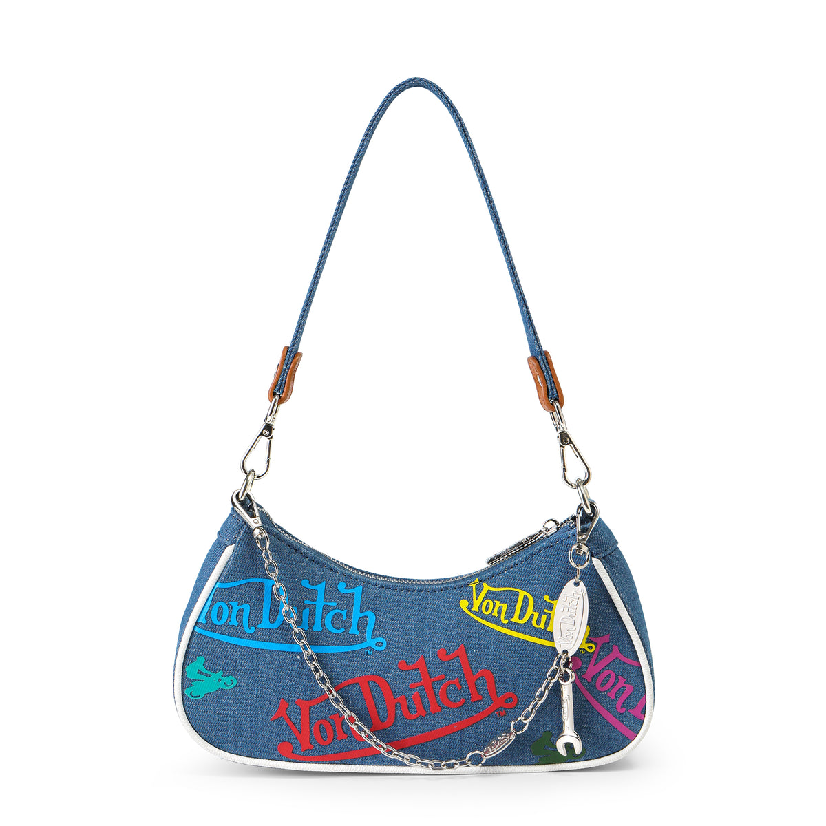Green & Yellow Multi-Logo Denim Shoulder Bag