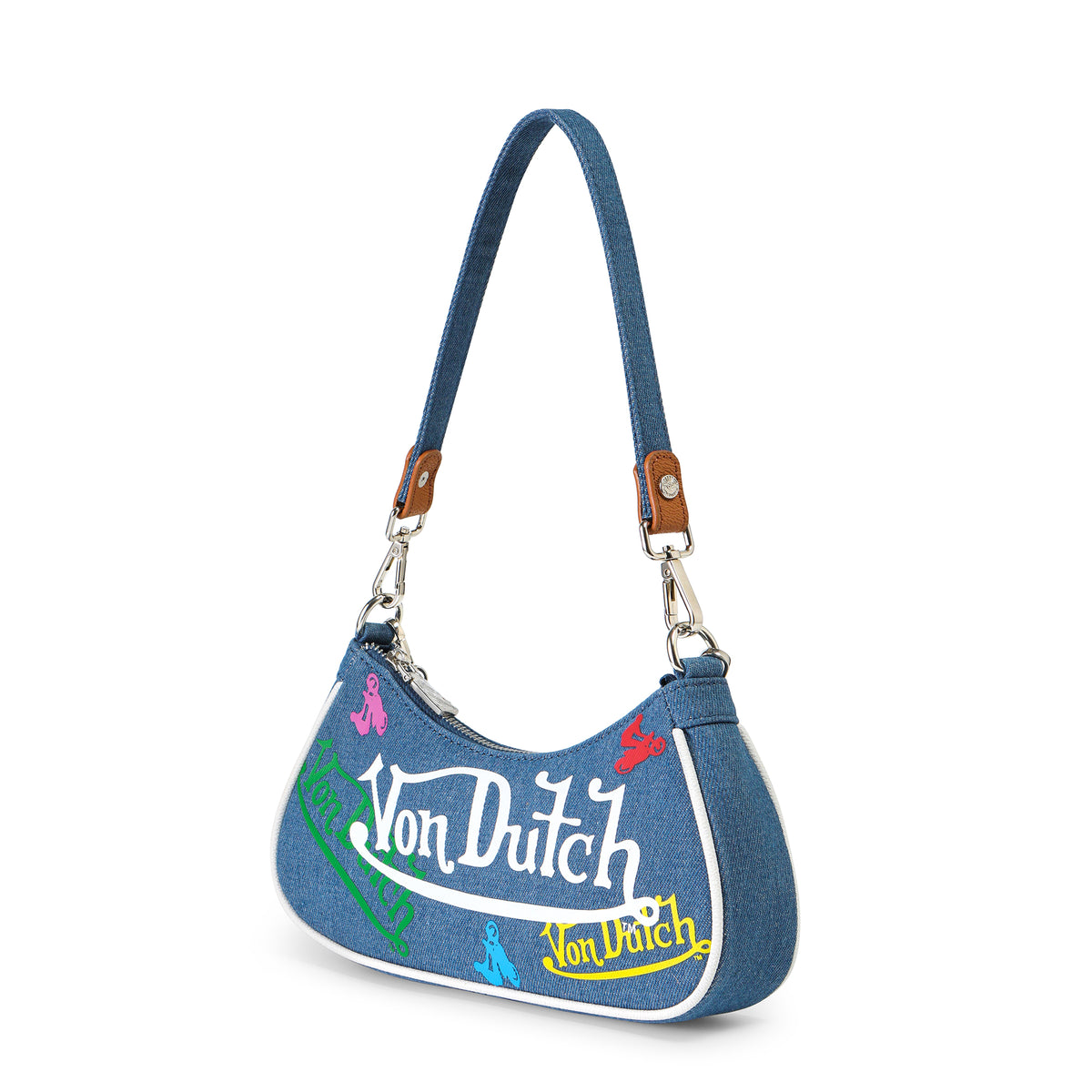 Green & Yellow Multi-Logo Denim Shoulder Bag