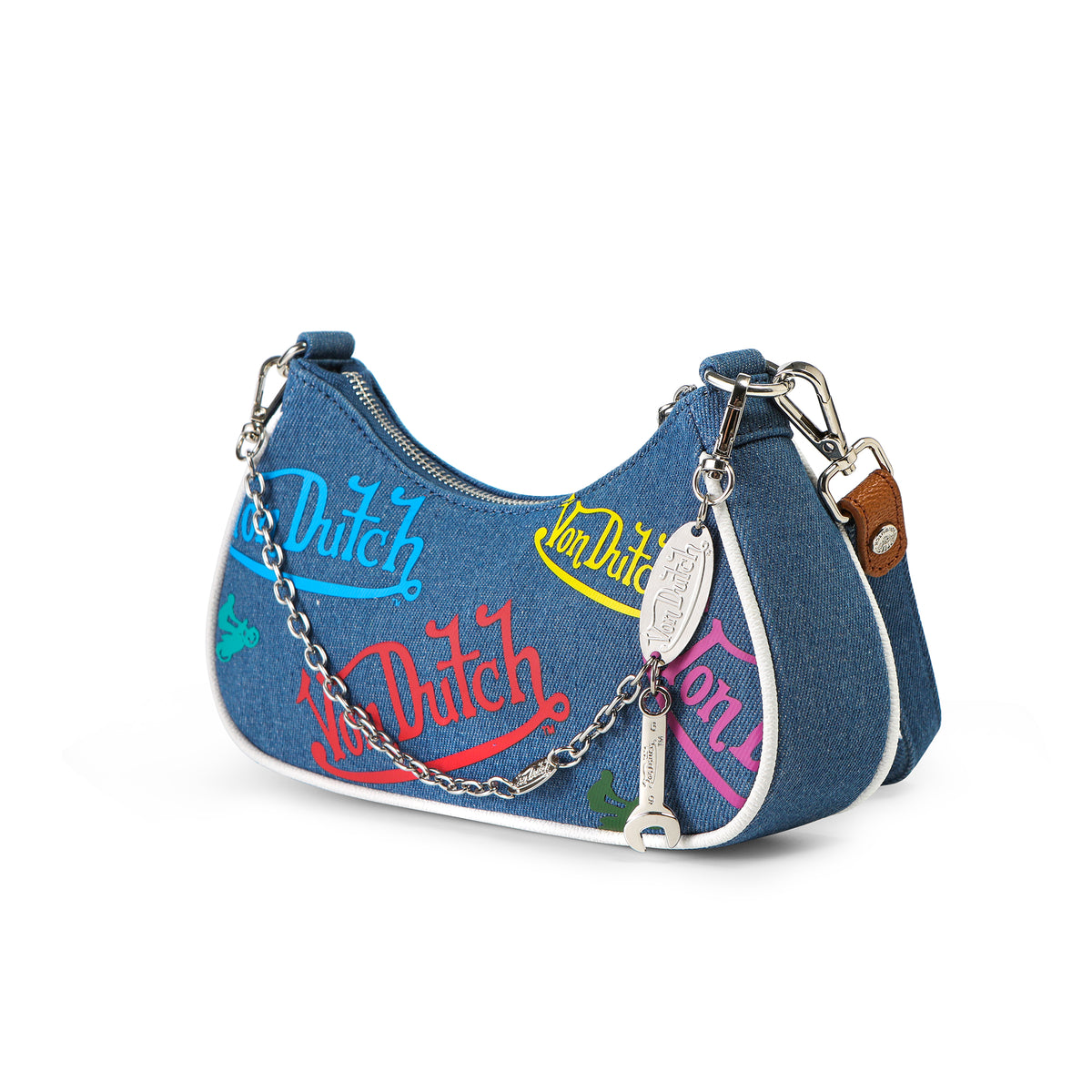 Green & Yellow Multi-Logo Denim Shoulder Bag