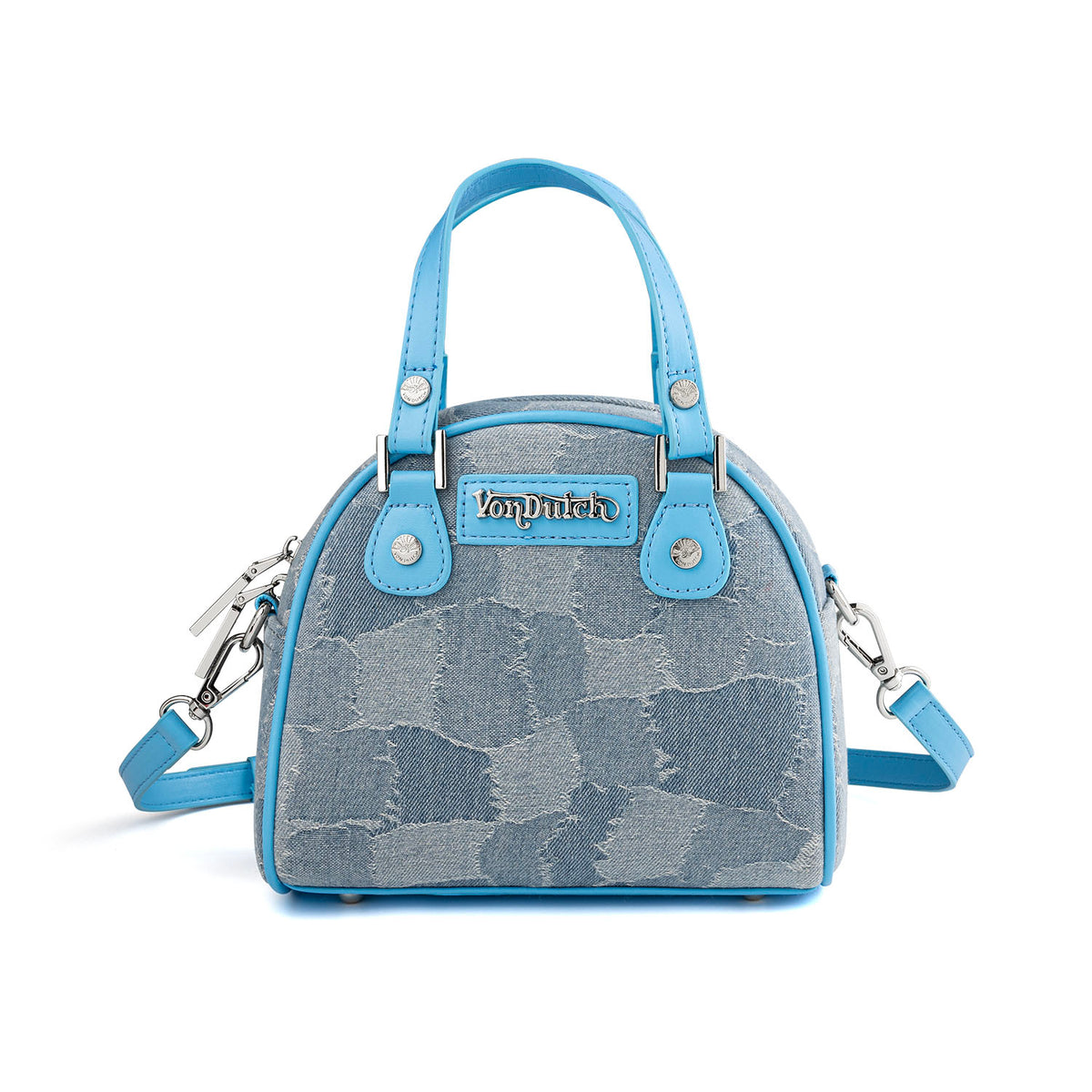 Blue Patch Denim Bowling Bag — Light Wash