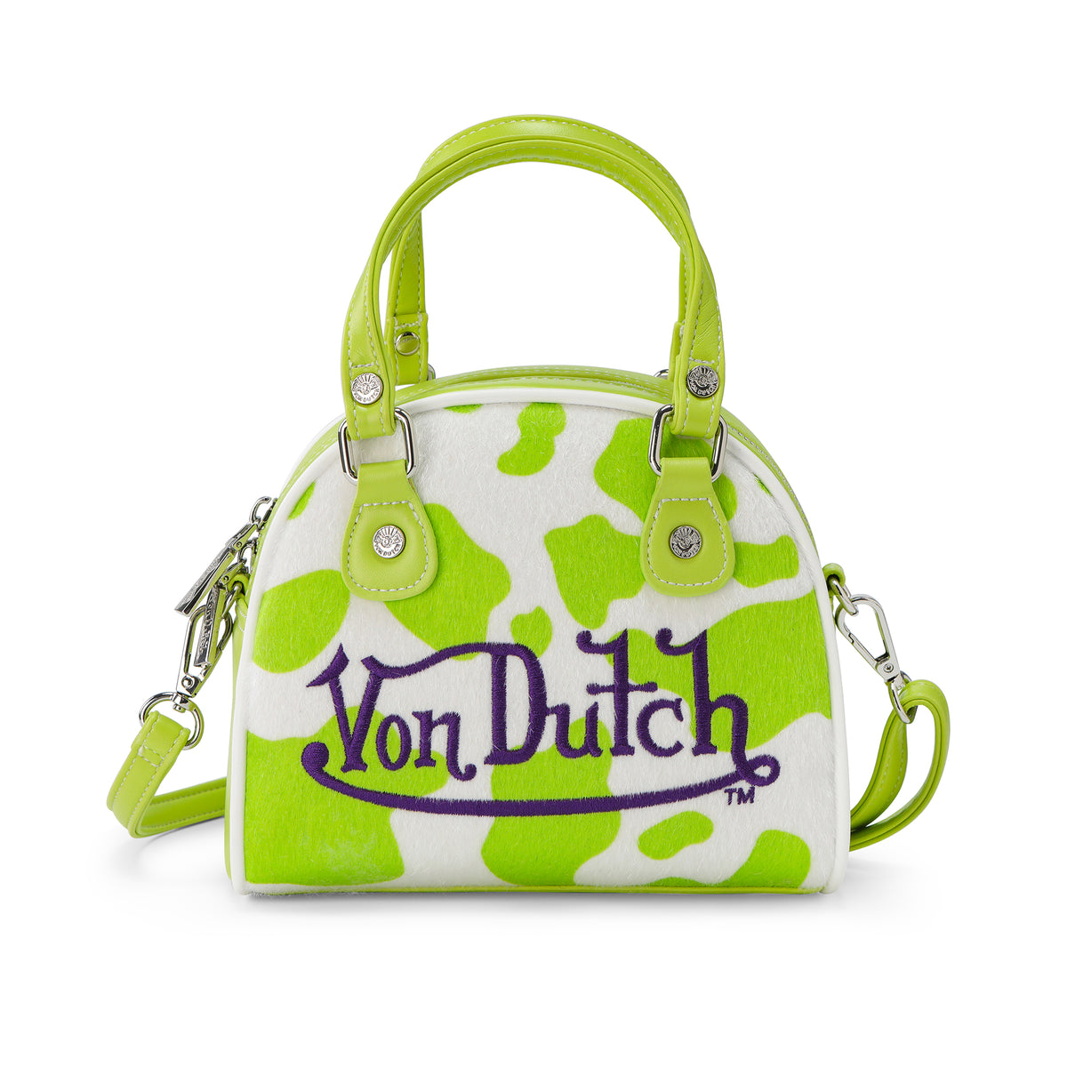 Lime Green Cow Print Vegan Pony Hair Bowling Bag