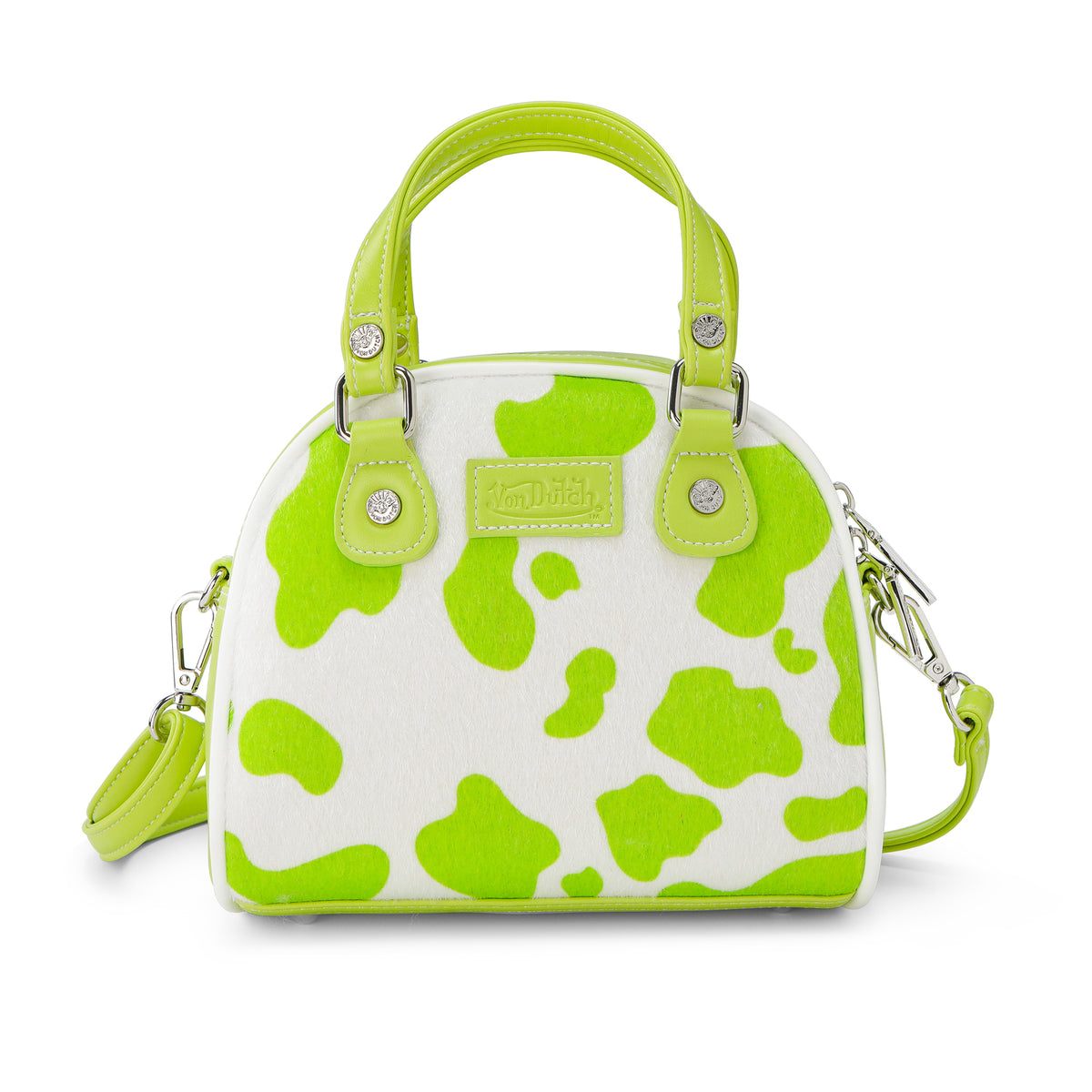 Lime Green Cow Print Vegan Pony Hair Bowling Bag