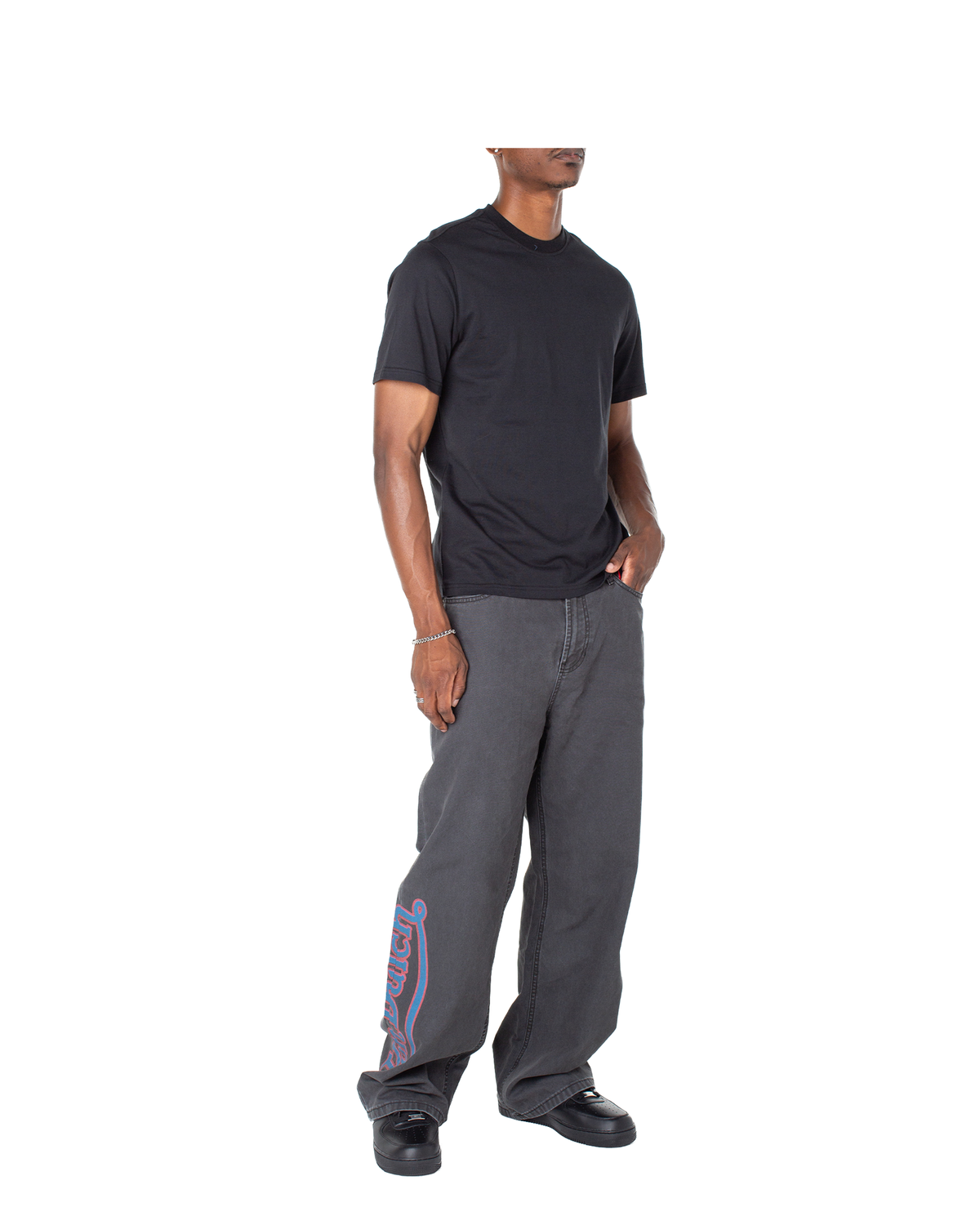 Men's Baggy Contrast Graphic Patch Straight Reaper Pant