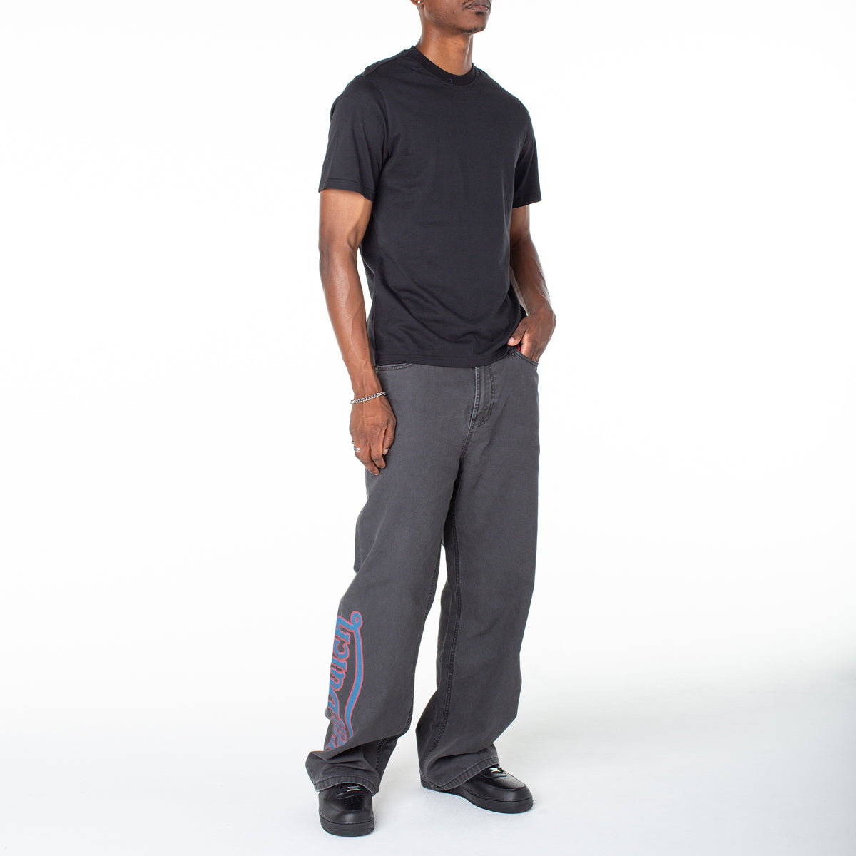 Men's Baggy Contrast Graphic Patch Straight Reaper Pant