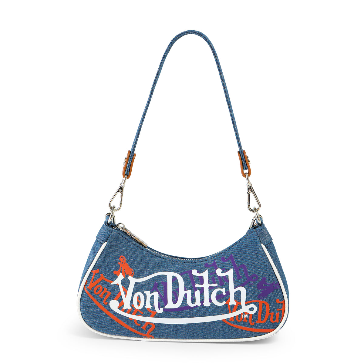Orange & Purple Multi-Logo Denim Shoulder Bag