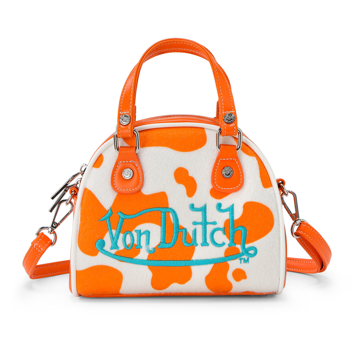 Orange Cow Print Vegan Pony Hair Bowling Bag