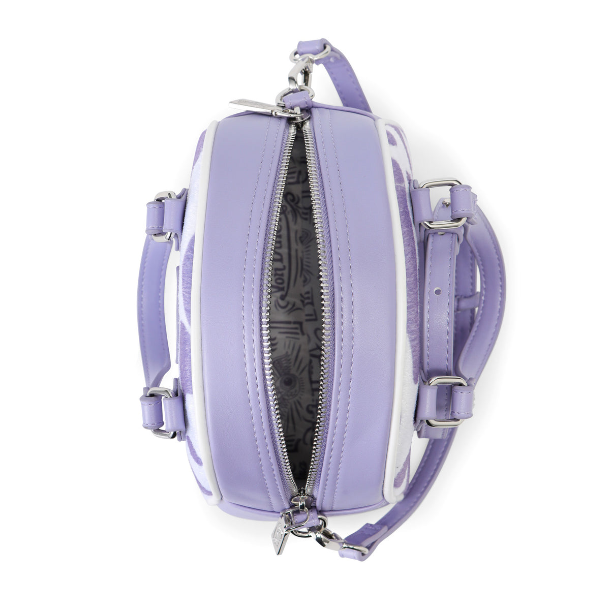 Purple & White Cow Print Vegan Pony Hair Bowling Bag