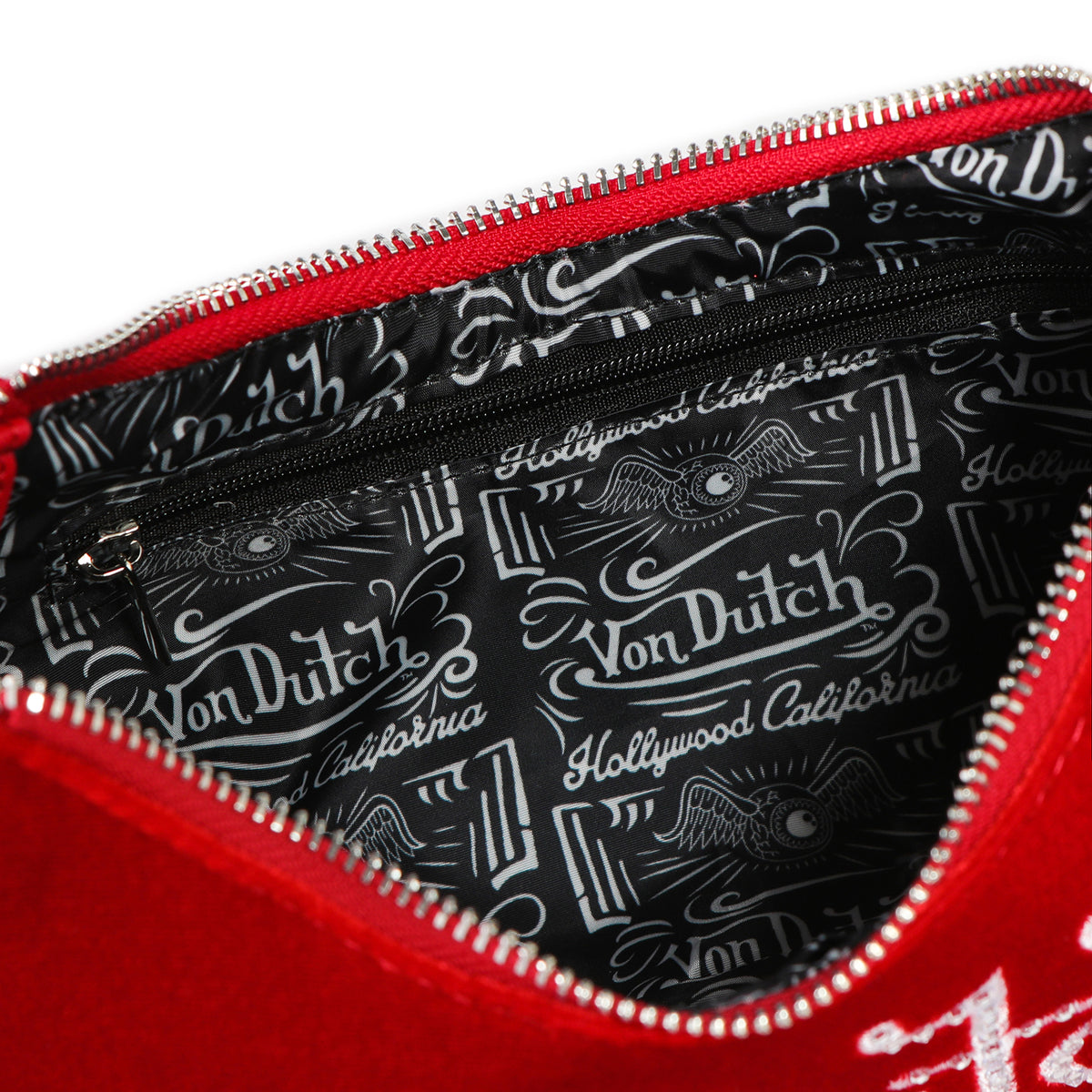 Red & White Rhinestone Velvet Shoulder Bag
