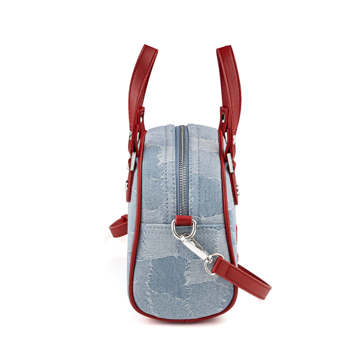 Red Patch Denim Bowling Bag — Light Wash