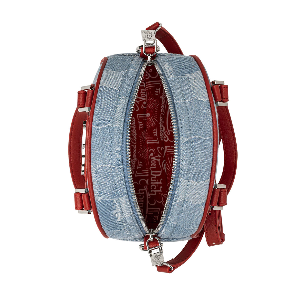 Red Patch Denim Bowling Bag — Light Wash