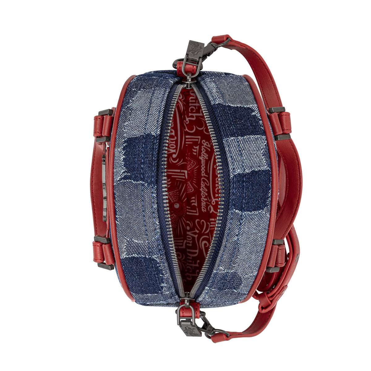 Red Patch Denim Bowling Bag — Dark Wash
