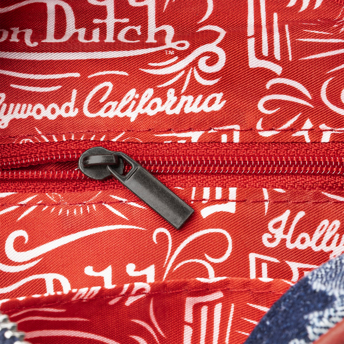 Red Patch Denim Bowling Bag — Dark Wash