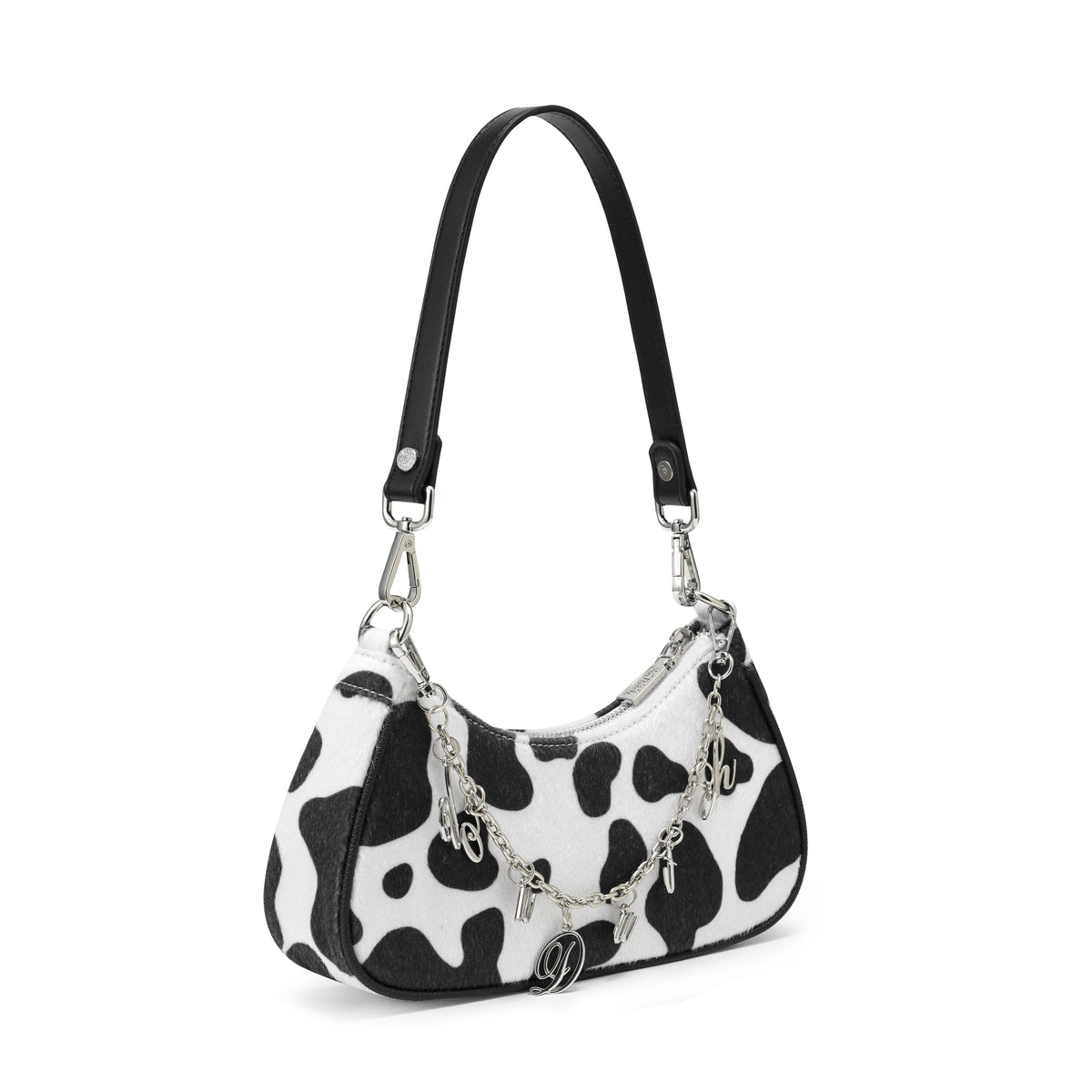 Black Cow Print Shoulder Bag