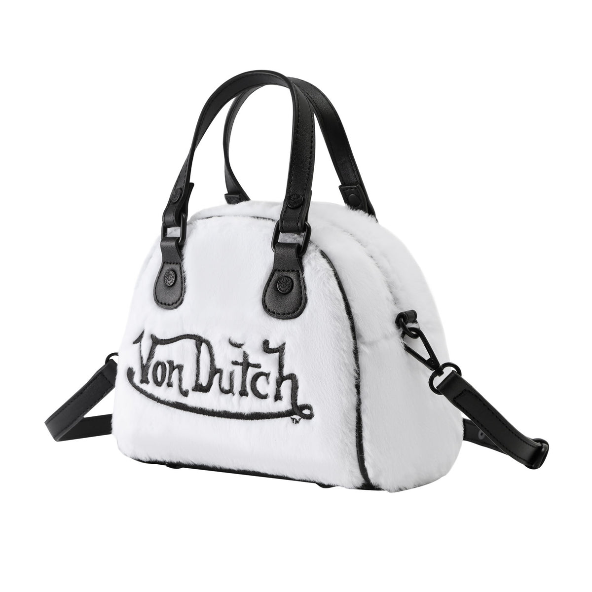 White and Black Furry Bowling Bag