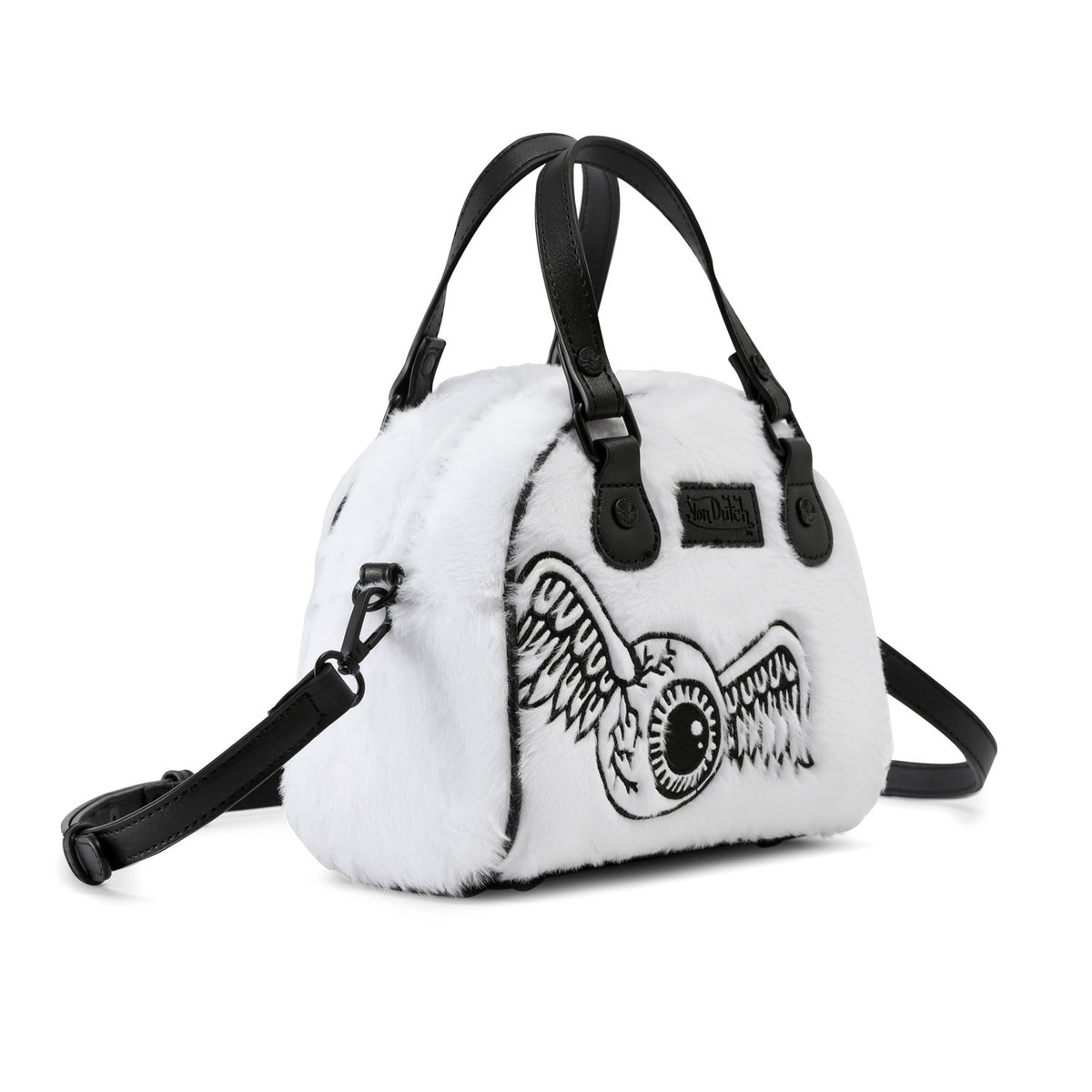 White and Black Furry Bowling Bag