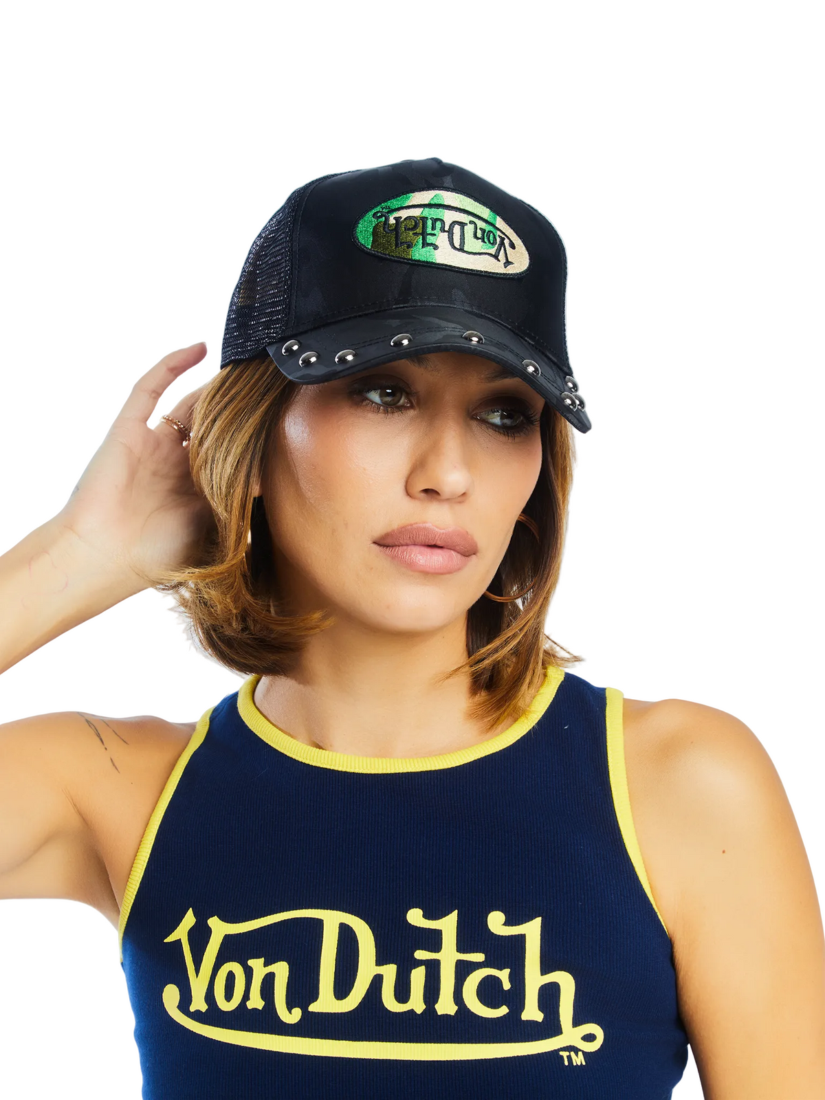 415 Black & Green Studded Trucker Hat