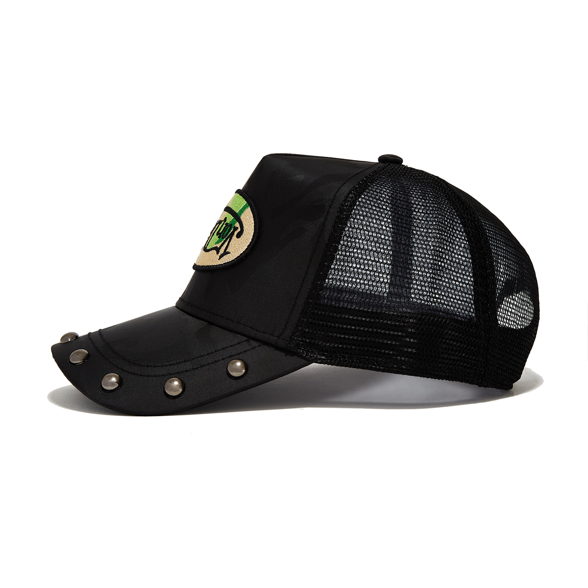 415 Black & Green Studded Trucker Hat