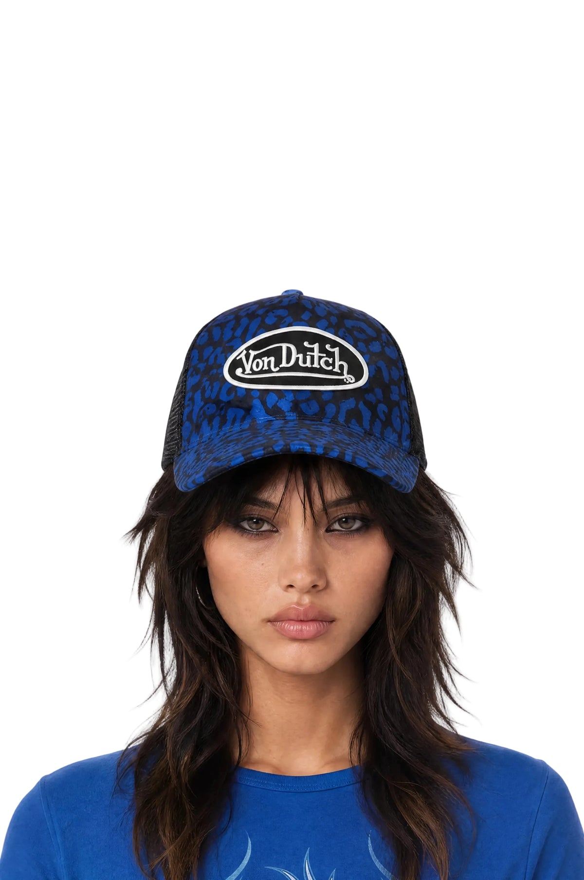 Blue Cheetah Velvet Trucker Hat