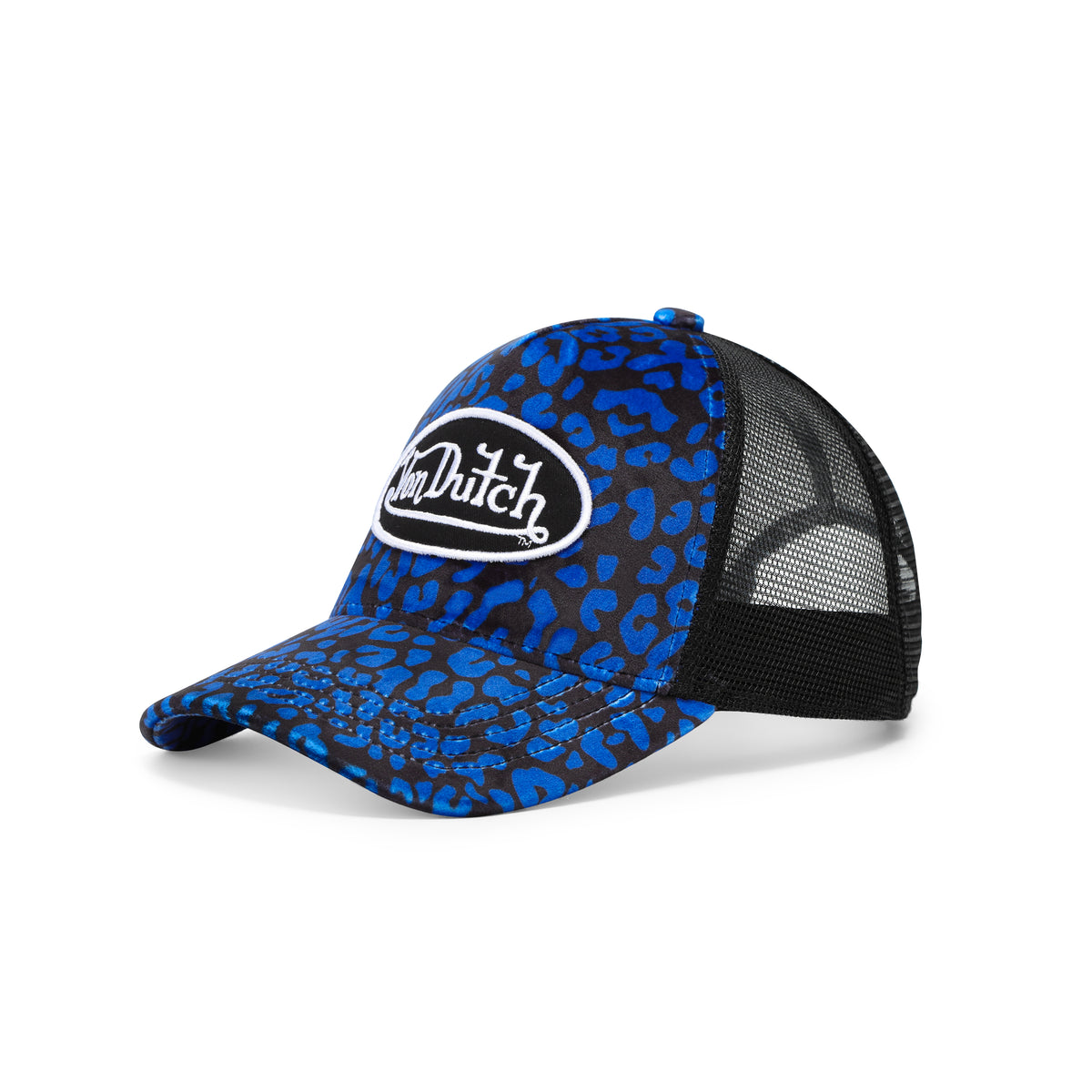 Blue Cheetah Velvet Trucker Hat