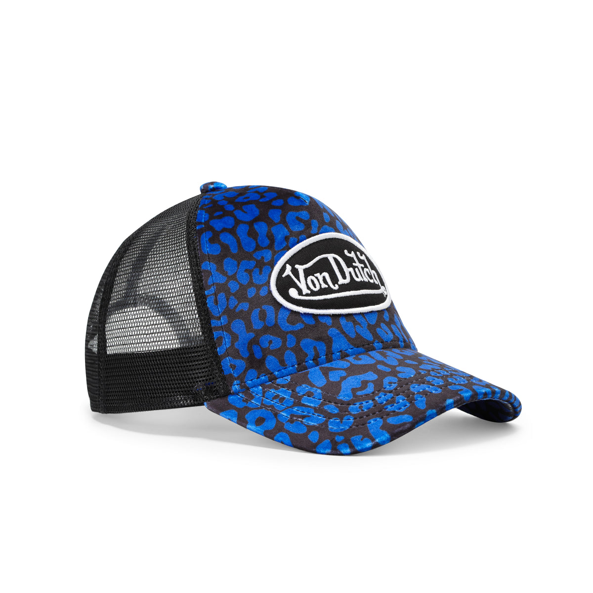 Blue Cheetah Velvet Trucker Hat