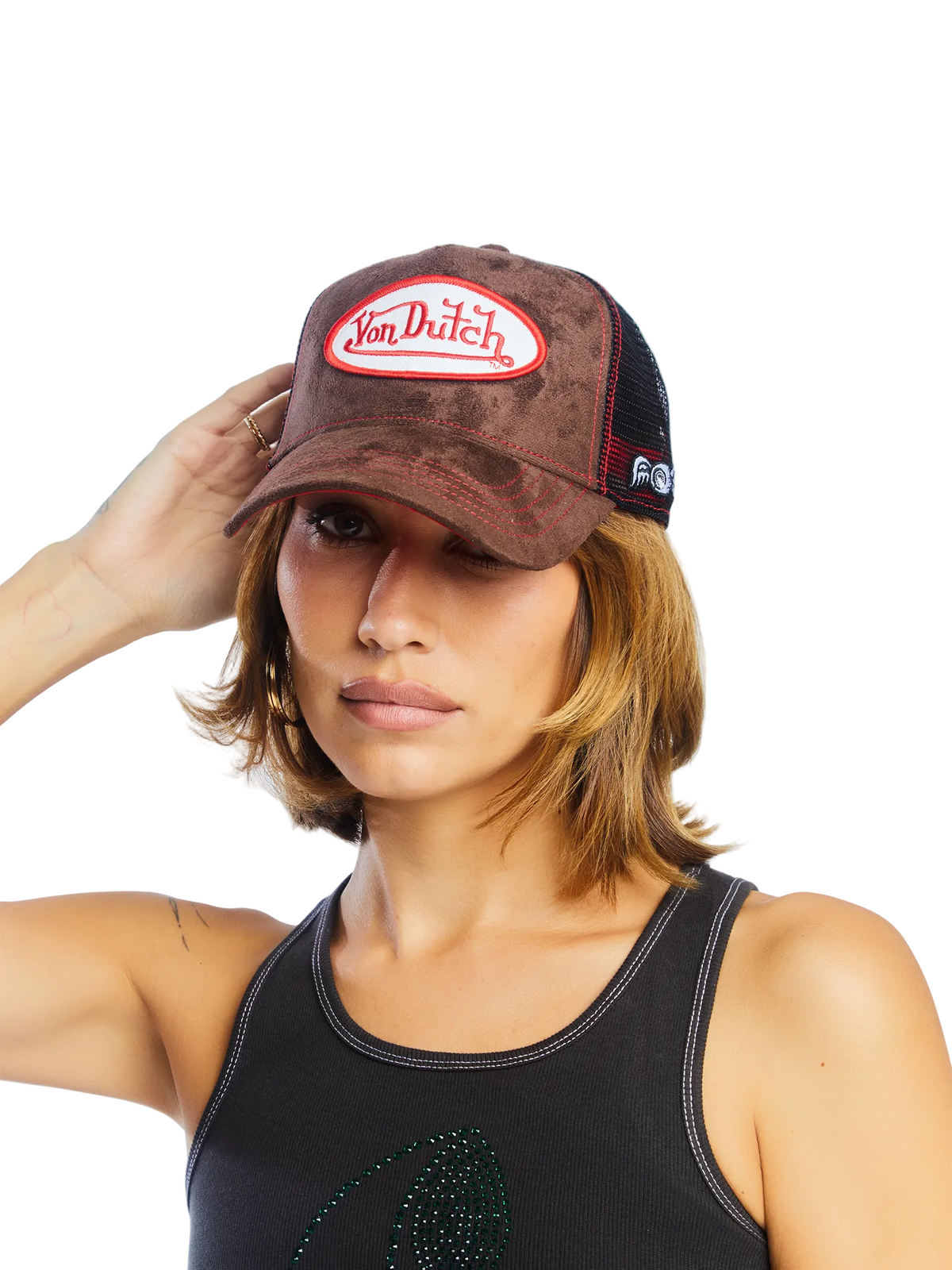 Brown & Red Velvet Trucker Hat