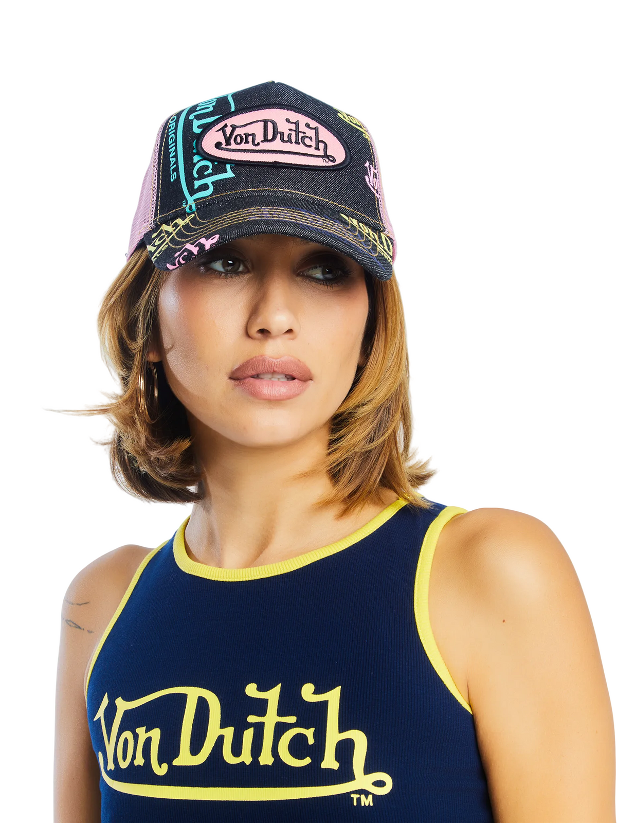 Dark Denim Pink Logo Trucker Hat