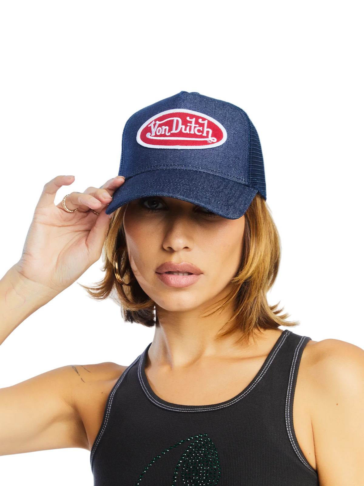Dark Denim with Red & White Logo Trucker Hat