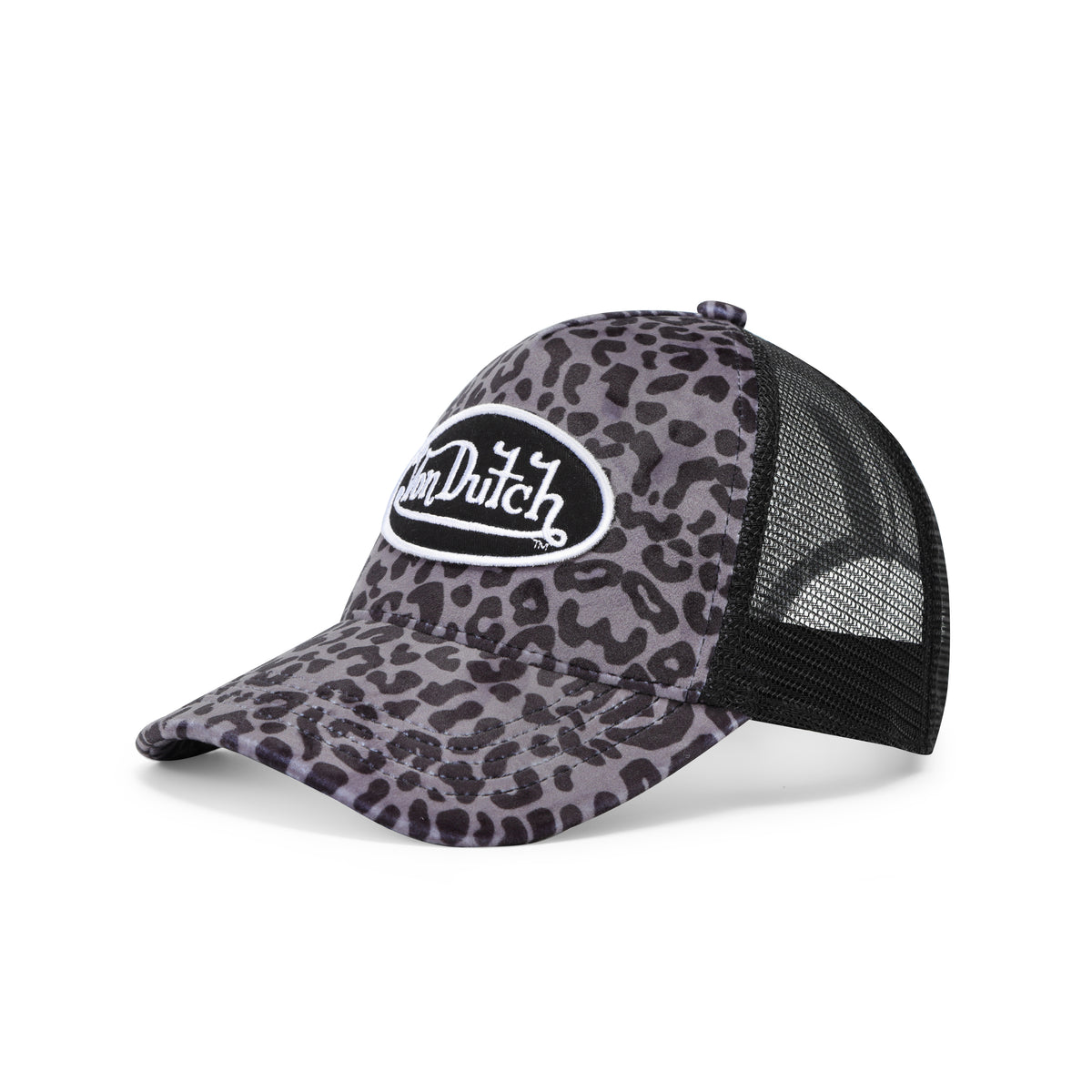 Grey Cheetah Velvet Trucker Hat