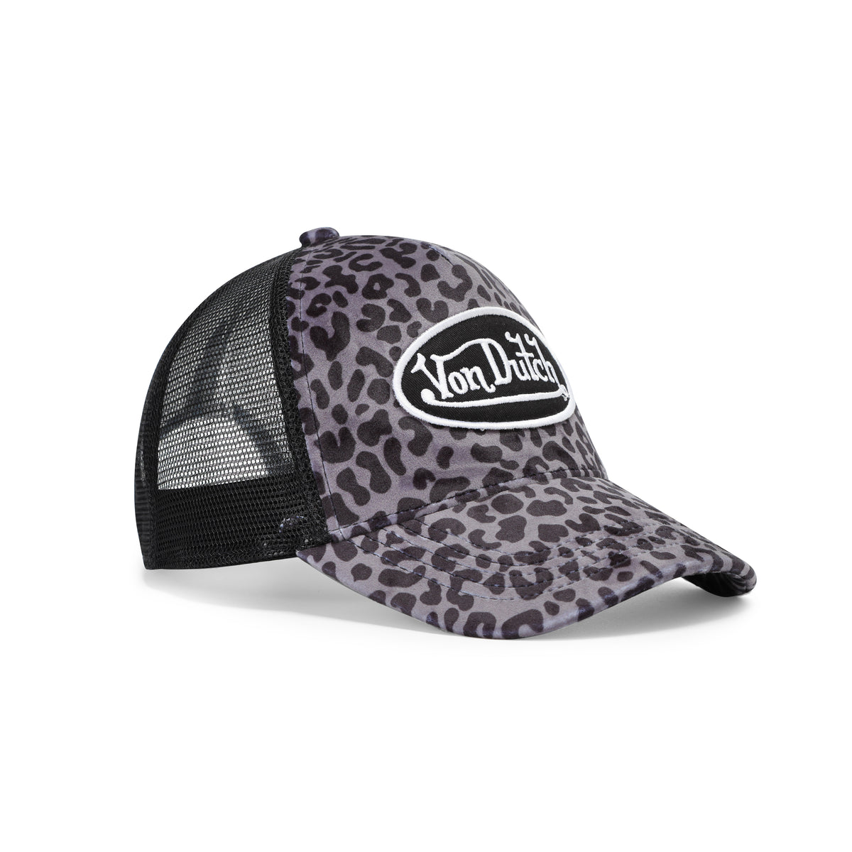 Grey Cheetah Velvet Trucker Hat