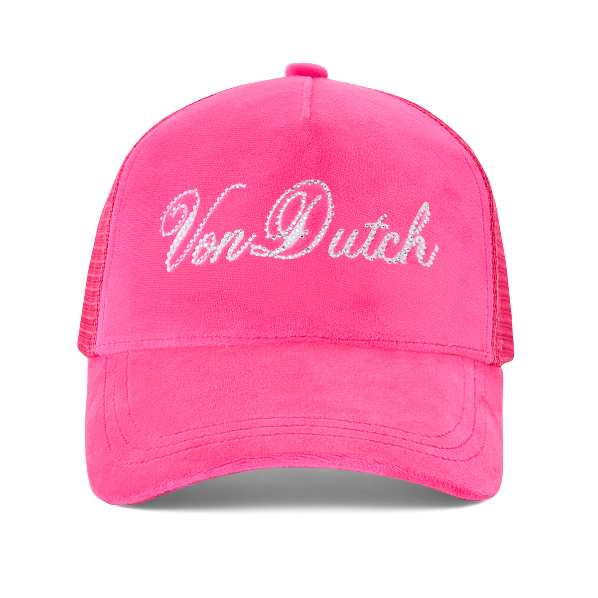 Hot Pink Velour Rhinestone Trucker Hat