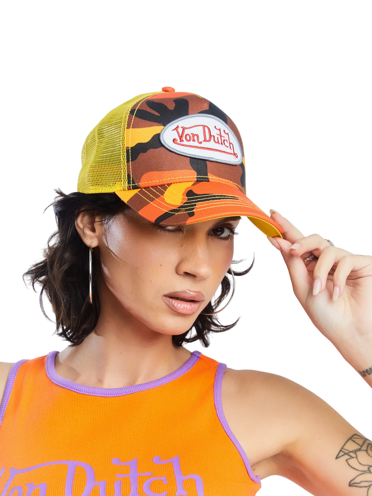Orange Yellow Camo Trucker Hat
