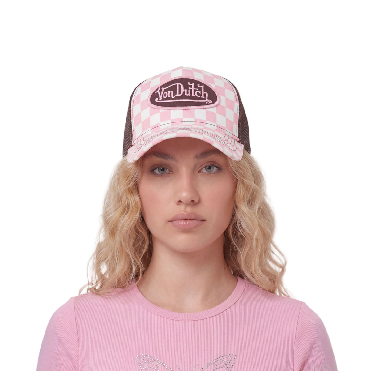 Pink Checker Trucker Hat