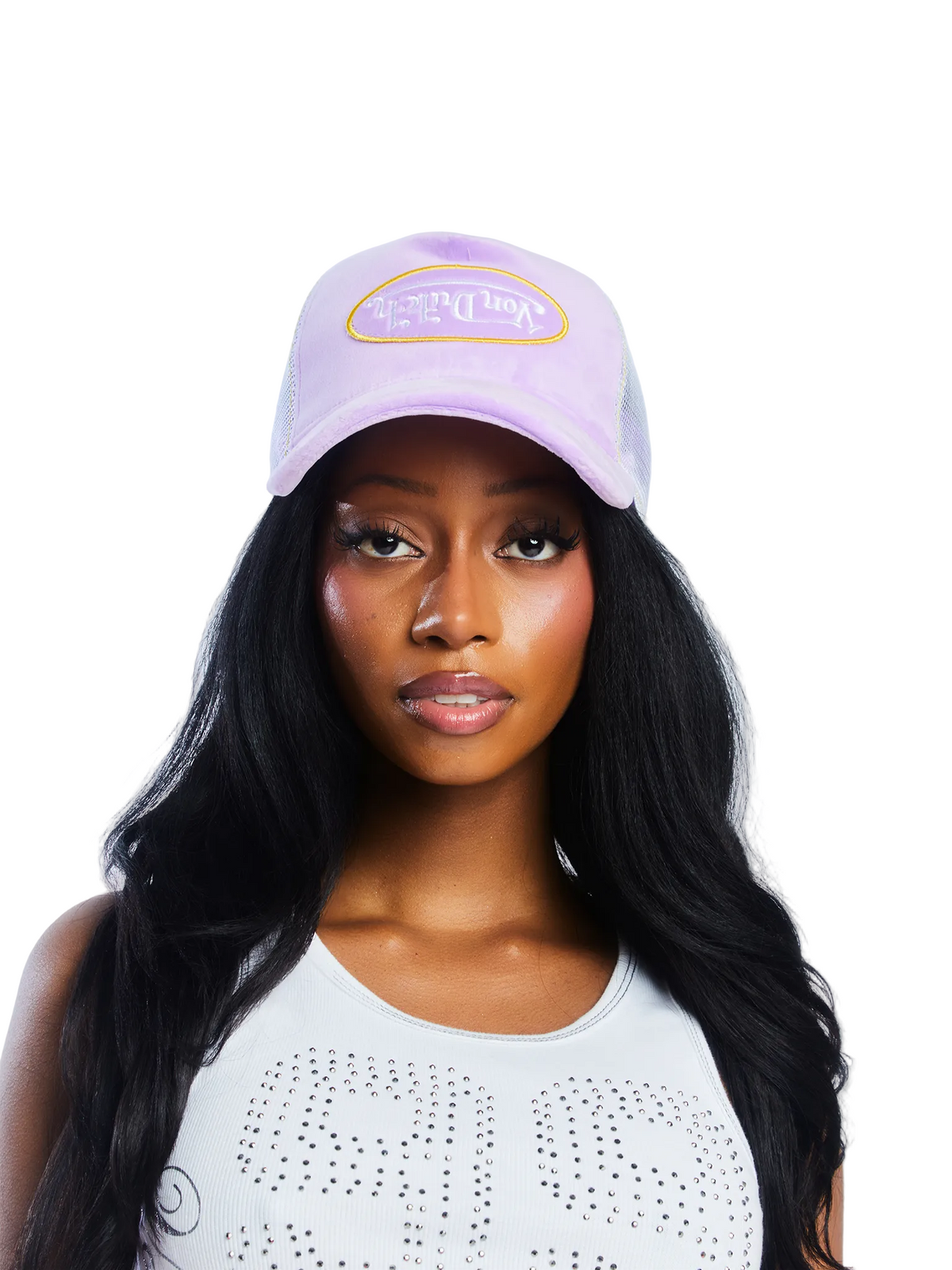 Purple Reverse Logo Velvet Trucker Hat