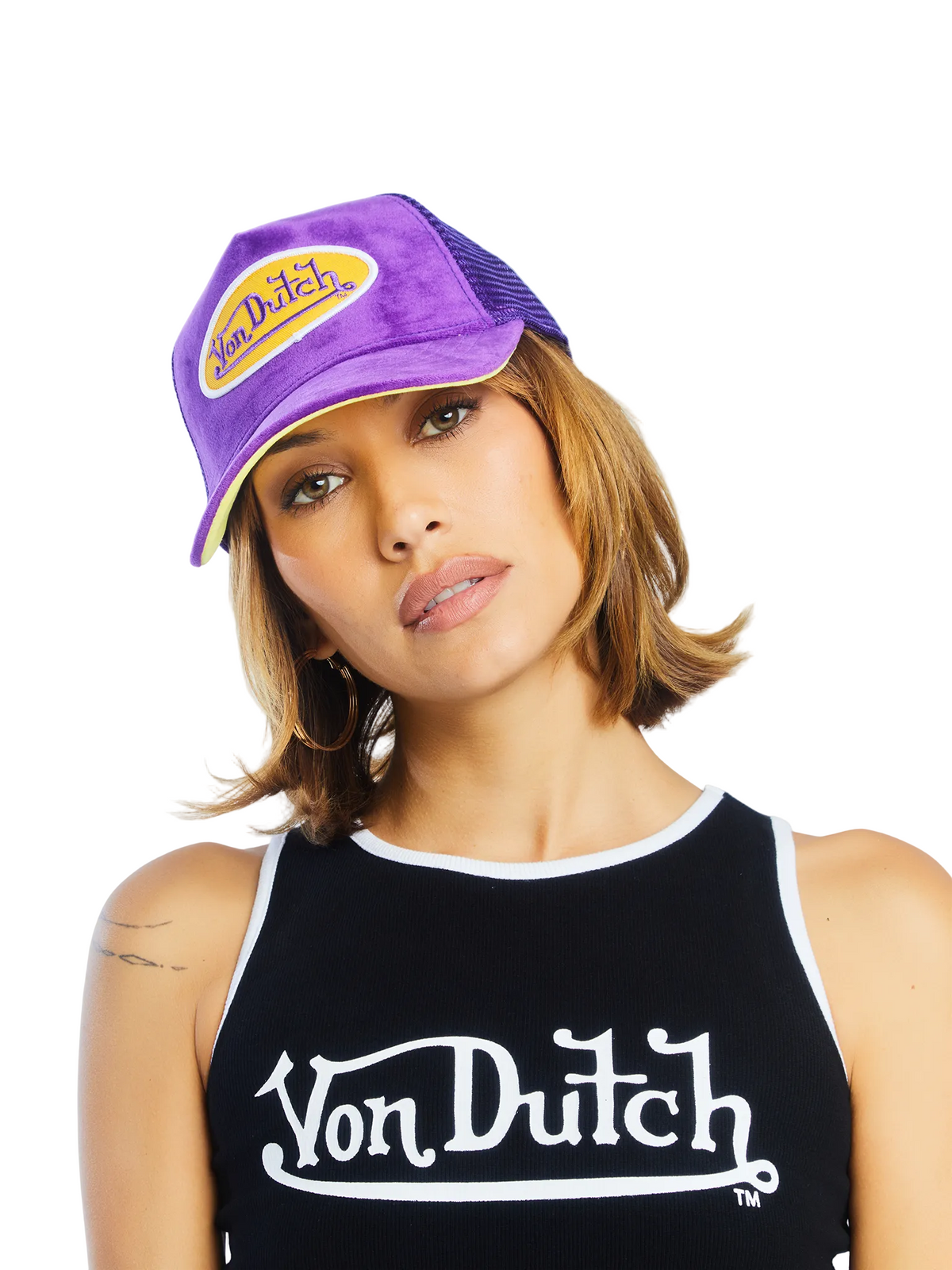 Purple & Yellow Velvet Trucker Hat