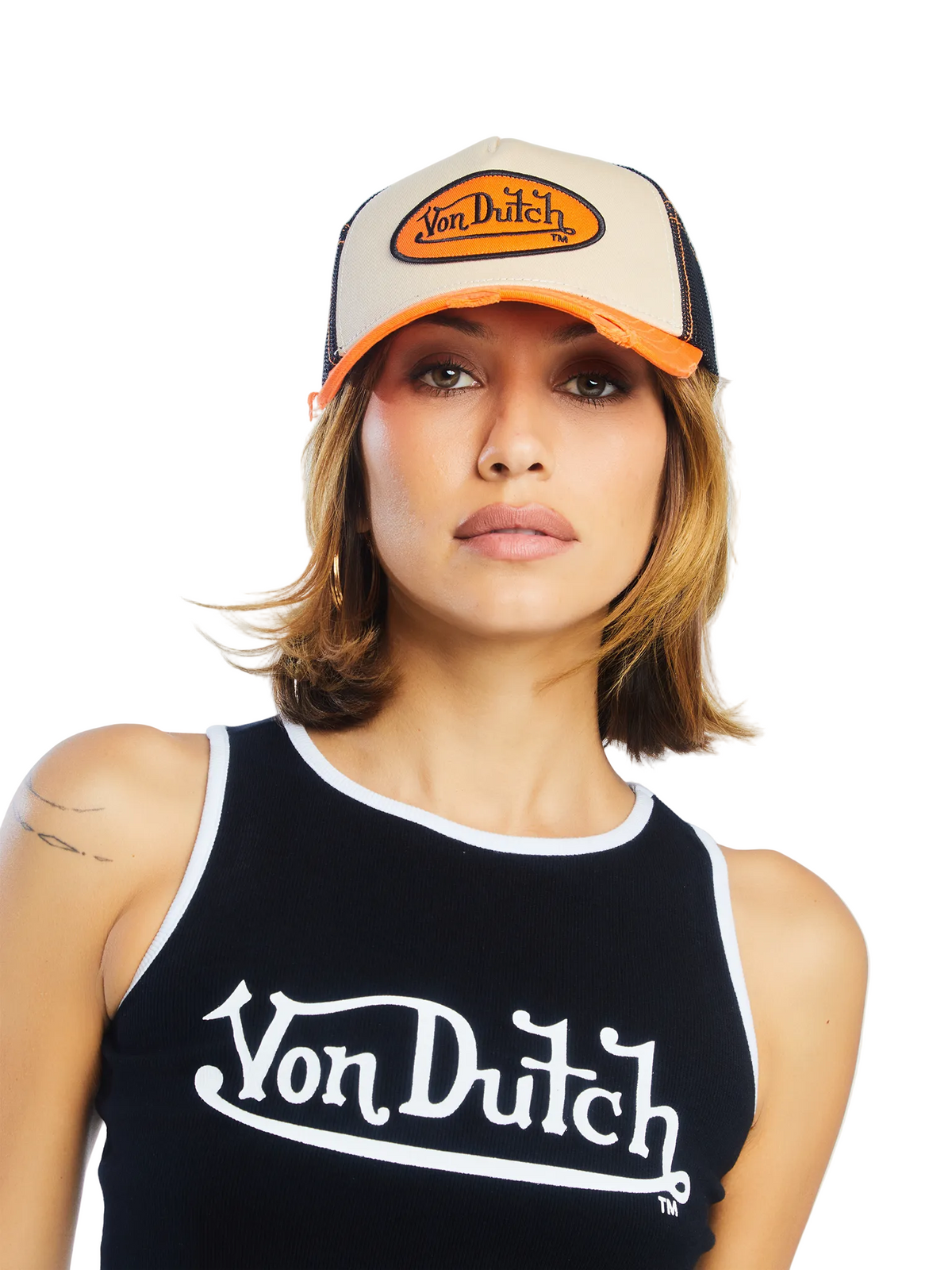 Tan & Orange Classic Distressed Trucker Hat