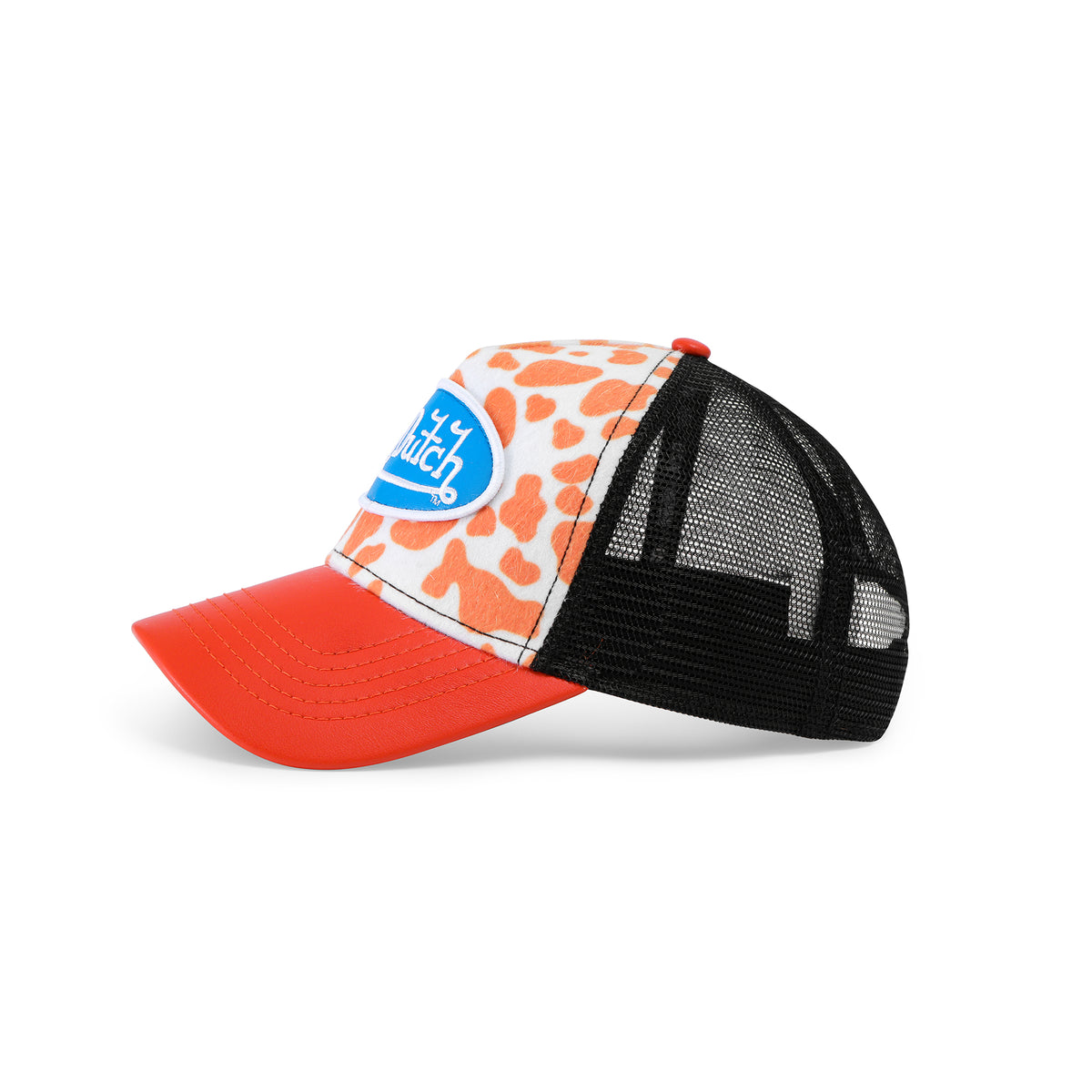 Vegan Pony Hair Trucker Hat -Orange Cow Print