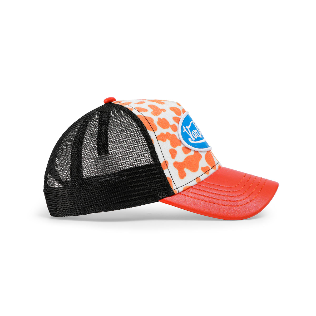 Vegan Pony Hair Trucker Hat -Orange Cow Print